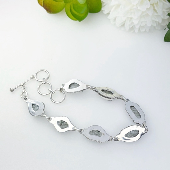 Raw Aquamarine Gemstone Bracelet Boho Southwest Vintage Style Handmade New 925 - Picture 4 of 5